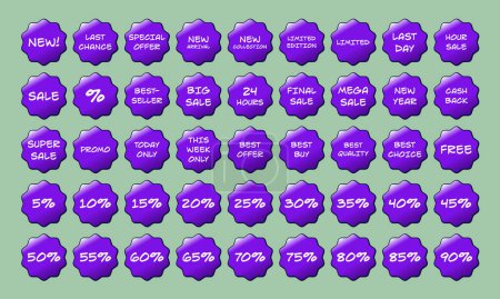 Ilustración de Conjunto de etiquetas púrpuras con diferentes etiquetas de precio. vector - Imagen libre de derechos