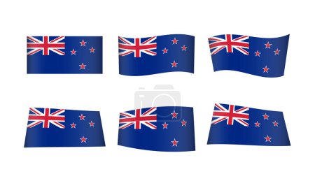Téléchargez les illustrations : Illustration vectorielle, ensemble de drapeaux de Nouvelle-Zélande - en licence libre de droit