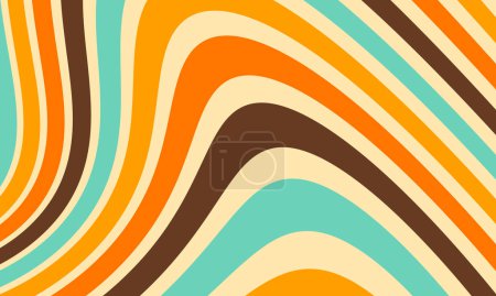 Téléchargez les illustrations : Résumé Vintage rétro années 60 70 motif Esthétique fond d'écran - Courbe ondulée Courbe de vinyle Illustration vectoriel hippie mur - en licence libre de droit