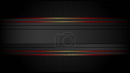 Illustration for Dark Metallic Tech Carbon Background Banner Vector Wallpaper with Glowing Red Edges - Royalty Free Image