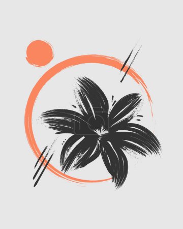 Illustration for Chinese Brush Vector Art Illustration - Lily Flower Background - Royalty Free Image
