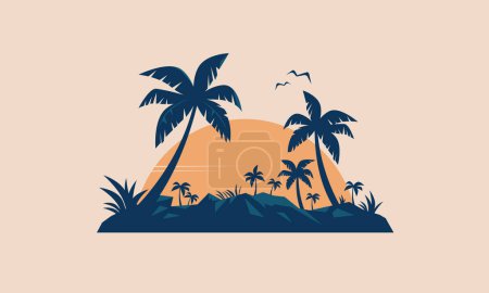 Téléchargez les illustrations : Tropical Island Palms Beach Travel Carte postale rétro Vintage Design - en licence libre de droit