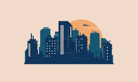 Téléchargez les illustrations : Paysage urbain Skyline Retro Carte postale Logo Ville Illustration vectorielle - en licence libre de droit