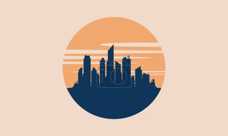 Ilustración de Cityscape Skyline Silhouette Retro Postal Vector Illustration - Imagen libre de derechos
