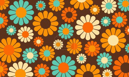 Ilustración de Resumen Vintage patrón de flores retro fondo de pantalla Ben Day Dots - Imagen libre de derechos
