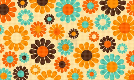 Téléchargez les illustrations : Abstrait Vintage rétro motif fleur papier peint Ben Day Dots - en licence libre de droit