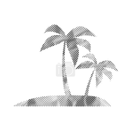 Halftone Paper Textured Tropical Island Silhouette Vector Icon Transparent Background