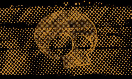 Abstract Rough Yellow Dotted Halftone Retro Paper Spilled Ink Print Distressed Skull Texture Vector Filter with Dark Background