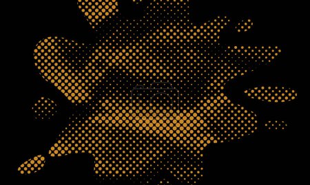 Abstract Rough Yellow Dotted Halftone Retro Paper Spilled Ink Print Texture Vector Filter with Dark Background