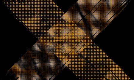 Abstract Rough Yellow Dotted Halftone Retro Paper Spilled Ink Print X Cross Texture Vector Filter with Dark Background