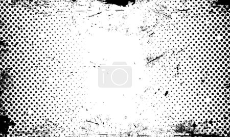 Rough Grunge Gritty Vector Halftone Pattern Dots with Transparent Background Distressed Spilled Ink Overlay Design