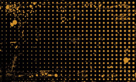 Dark Grunge Gritty Vector Halftone Pattern Gelbe Punkte auf schwarzem Hintergrund Distressed Spilled Ink Frame Banner Design