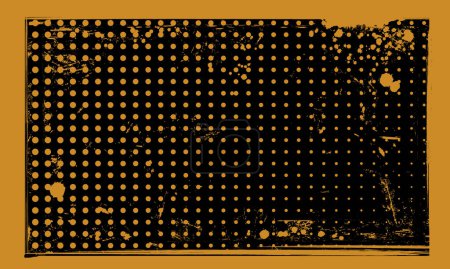 Dark Grunge Gritty Vector Halftone Pattern Yellow Dots on Black Background Distressed Spilled Ink Frame Banner Design