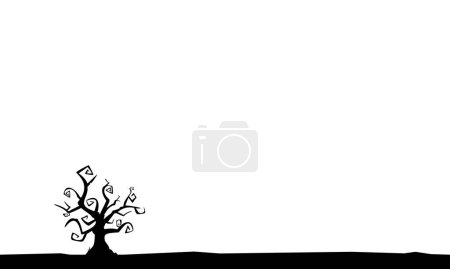 Vector de dibujos animados Spooky Halloween escena negro árbol silueta superposición sobre fondo transparente