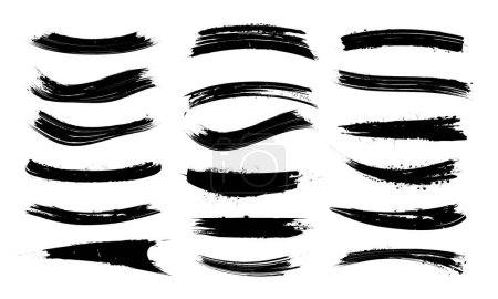 Curved Grunge Brush Stroke Ink Stain Isolated Vector Set