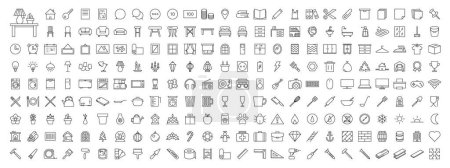 Household and Interior Outlined Vector Icon Megapack Set Transparent Background PNG Editable Stroke EPS AI
