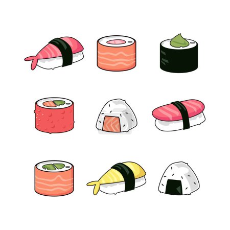 Conjunto de iconos de vectores de sushi estilizado Fondo transparente PNG