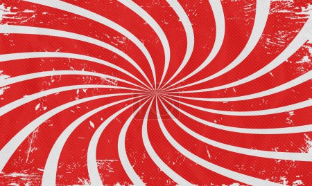 Illustration for Retro Red Twisted Sunburst Curved Lines Scratched Grain Vector Wallpaper - Royalty Free Image
