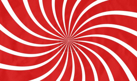 Illustration for Retro Red Twisted Sunburst Curved Lines Halftone Vector Wallpaper - Royalty Free Image