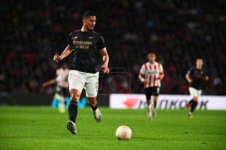 Photo for NETHERLANDS, EINDHOVEN - OCTOBER 27, 2022: William Saliba. The match of UEFA Europa League PSV Eindhoven vs Arsenal London - Royalty Free Image