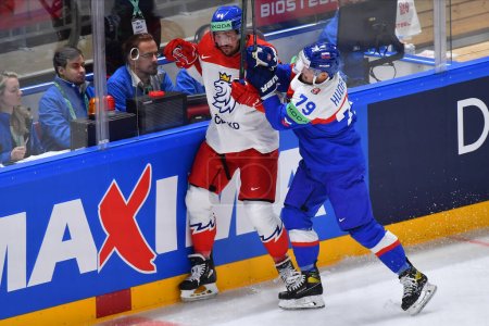 Photo for LATVIA, RIGA - 12.05.23: KUNDRATEK Tomas, HUDACEK Libor.  IIHF 2023 Ice Hockey World Championship - Royalty Free Image
