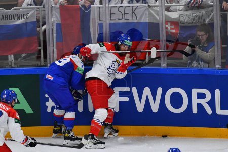 Photo for LATVIA, RIGA - 12.05.23: HUDACEK Libor, JORDAN Michal. IIHF 2023 Ice Hockey World Championship - Royalty Free Image