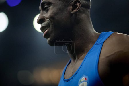 Photo for DUSSELDORF, GERMANY - 4 FEBRUARY, 2024: Maxcel Amo Manu, ISTAF Indoor. Athletics competition at PSD BANK DOME - Royalty Free Image