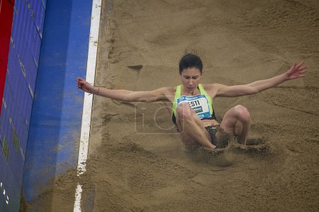 Photo for DUSSELDORF, GERMANY - 4 FEBRUARY, 2024: LESTI Diana in the long jump ISTAF Indoor. Athletics competition at PSD BANK DOME - Royalty Free Image