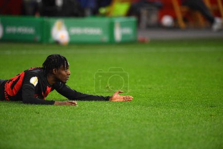 Photo for LEVERKUSEN, GERMANY - 3 APRIL, 2024: Jeremie Frimpong, The Germany Cup. DFB Pokal match FC Bayer 04 Leverkusen vs Fortuna Duesseldorf at BayArena - Royalty Free Image