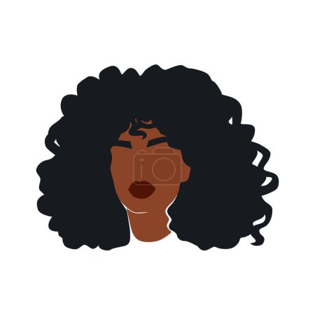 Ilustración de Afro American Woman Vector Illustration Portrait. Hermosa chica de piel oscura. Cabello rizado. - Imagen libre de derechos