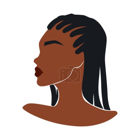 Afro American Woman Vector Illustration Profile Portrait. Beautiful Girl Dark Skin.