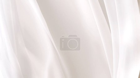 Téléchargez les photos : Rideau ondulé blanc crème soufflant, draperie harmonie lisse, tissu soyeux pure en douce belle lumière. Luxe, beauté élégante, cosmétique, soins de la peau, soins du corps, fond de produit de mode 3D - en image libre de droit