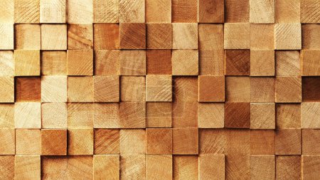 Photo for Modern, minimal, stylish decoration wall with brown square wood block mosaic, natural wood grain with different surface level for luxury interior design decoration, material background 3 - Royalty Free Image