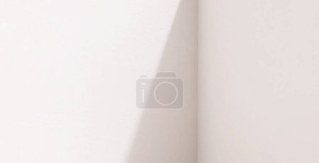 Téléchargez les photos : Coin de pièce vide de mur blanc lisse à la lumière du soleil, ombre pour moderne, design intérieur minimal, architecture, fond d'affichage de produits de luxe 3D - en image libre de droit