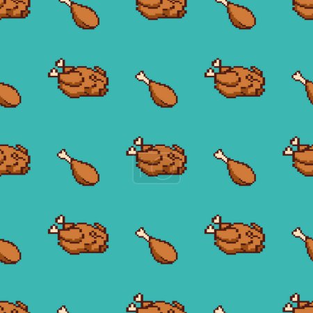 pixel art chicken meat seamless pattern