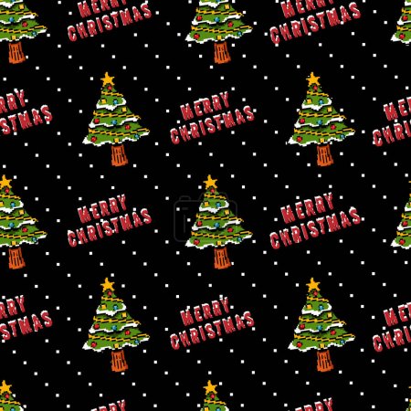 Illustration for Pixel art christmas tree game style seamless pattern - Royalty Free Image