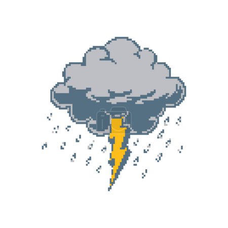 Storm Cloud Bolt Pixel Art Icon