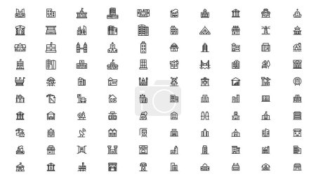 Illustration for Set of building icons, such as city, apartment, condominium, town. Outline icons collection - Royalty Free Image