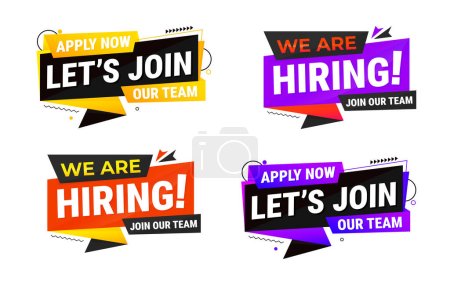 We're hiring tag set design. We are hiring job announcement template design employee vacancy announcement vacant position vector.