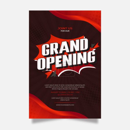 Invitación a la gran ceremonia de apertura o diseño de folleto. Plantilla de promoción de venta con cartel de venta efecto de texto 3d.