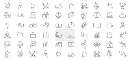 Illustration for Business people line icons set collection. Teamwork, human resources, meeting, partnership, success, resume, co-workers, cooperation icons. Outline icon collection. Thin outline icons pack - Royalty Free Image