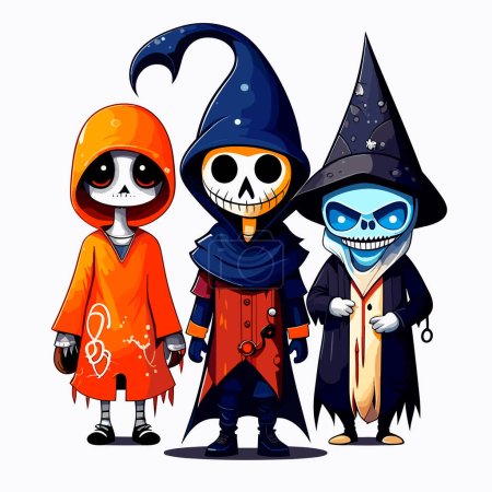 Téléchargez les illustrations : Scary Costumes Halloween illustration dessin animé - en licence libre de droit