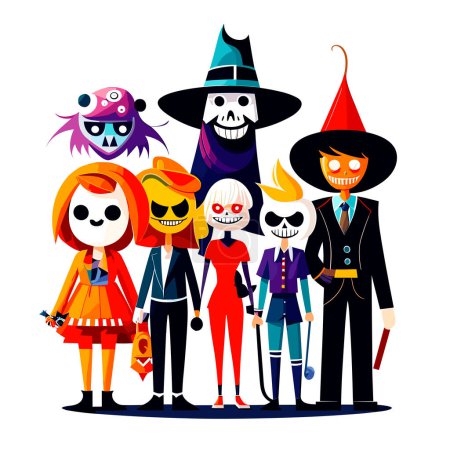 Téléchargez les illustrations : Scary Costumes Halloween illustration dessin animé - en licence libre de droit