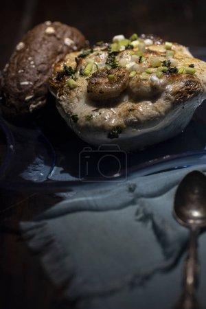 Photo for Au gratin served in a patty pan squash with bread. High quality photo - Royalty Free Image