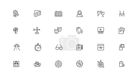 Illustration for Big set of 24 Lifestyle and Entertainment icons. Thin line icons collection. Vector illustration, Pixel Perfect icons, Simple vector illustration - Royalty Free Image