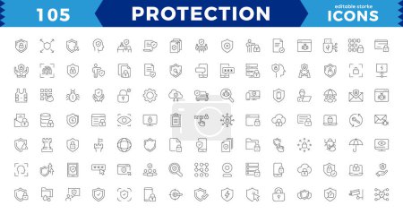 protection  pixel Perfect Line Editable Icons set. Vector illustration in thin line modern style of cyber protection related icons: personal data protection, passwords,editable stroke icons