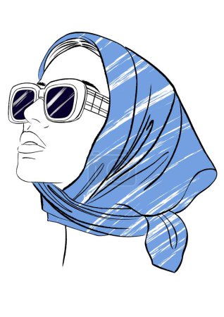 Photo for Portrait of a woman in a headscarf and sunglasses. Fashion portrait illustration - Royalty Free Image