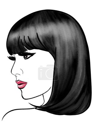 Photo for Brunette girl with bob haircut fashion illustration - Royalty Free Image