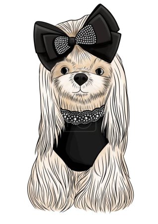 Photo for Cute little puppy with black bow hand drawn illustration isolated - Royalty Free Image
