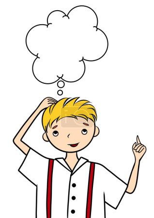 Téléchargez les photos : Pensée dessin animé adolescent garçon avec bulle de parole - en image libre de droit